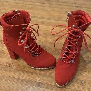 Cinderella of Boston Red Suede Lace Up Platform Boots - Like New